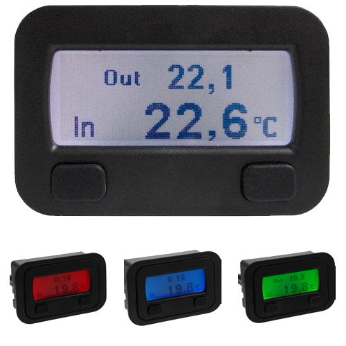 Digitales Zweizonen-Thermometer mit Uhr und Neigungsmesser