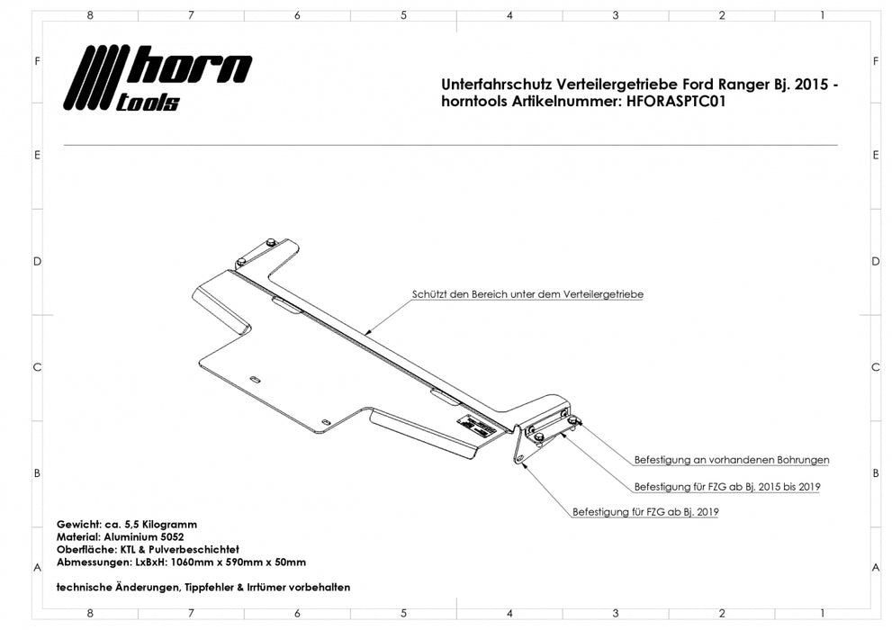 Ford Ranger T7 Unterfahrschutz Verteiler Getriebe VTG Aluminium Zubehör