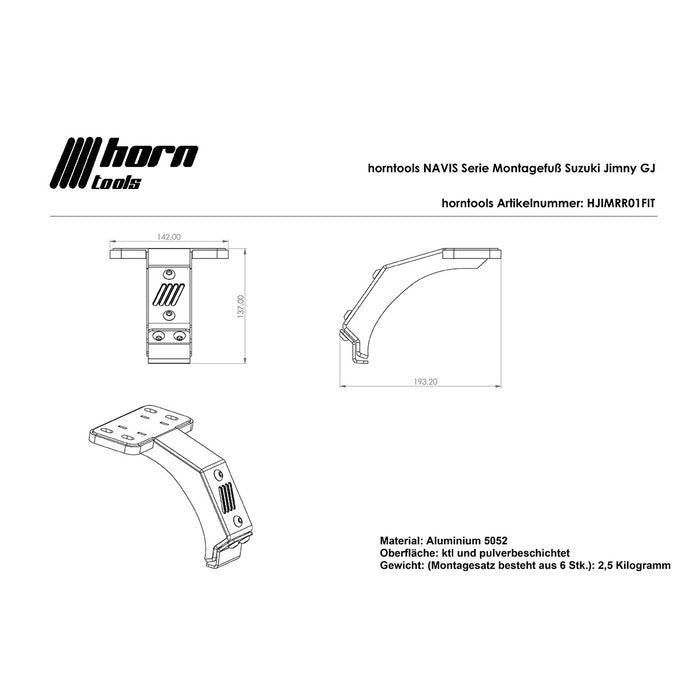 Dachträgerfuss NAVIS Suzuki Jimny GJ 6 Stück Unterkonstruktion Alu schwarz horntools Roofrack Zubehör