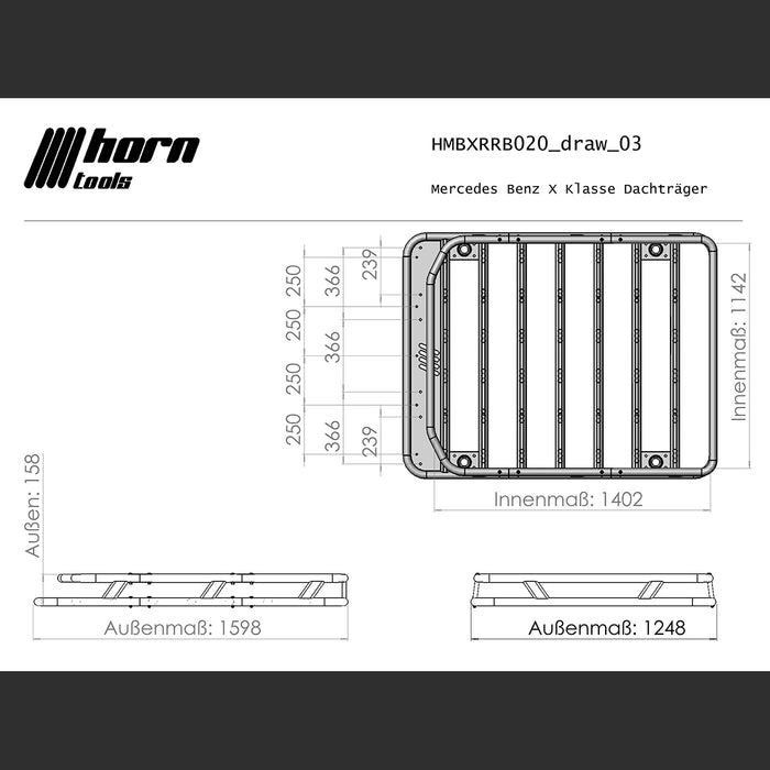 Mercedes X-Klasse Dachträger NAVIS RAIL mit fixer Rail Tube Alu schwarz für Dachzelt und LED Lightbar horntools Zubehör