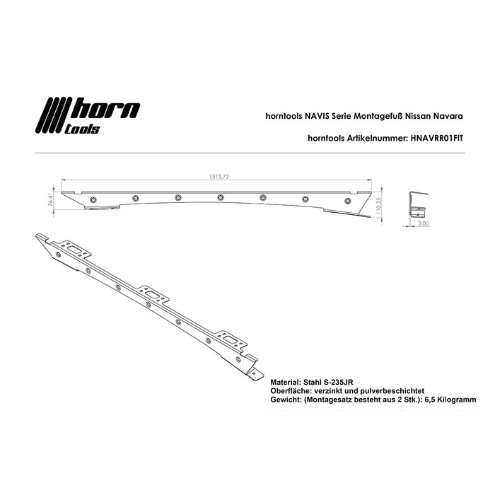 Dachträgerfuss NAVIS Nissan Navara Unterkonstruktion Stahl schwarz horntools Roofrack