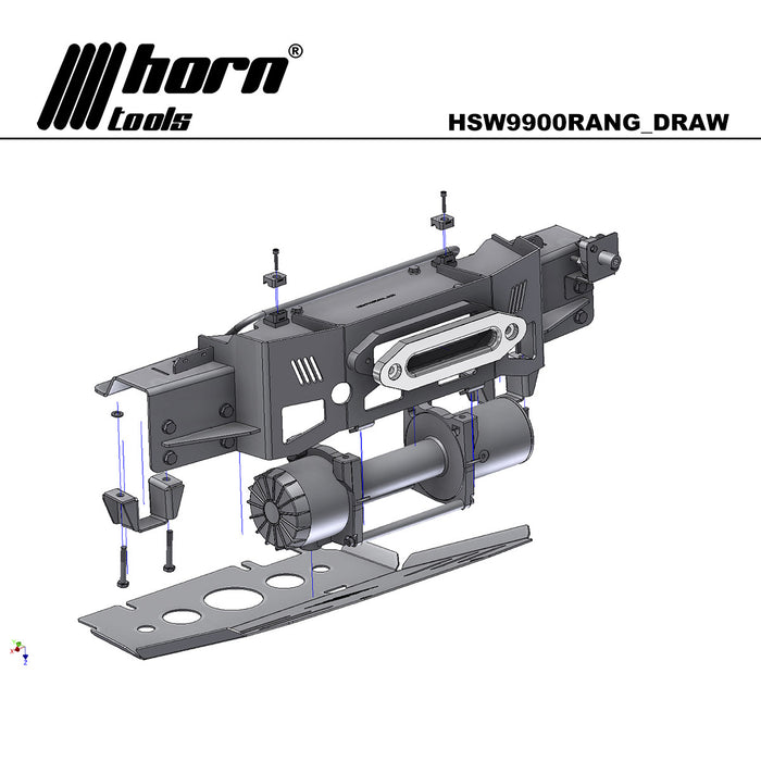 Seilwindensystem Alpha 9.9 für Ford Ranger 2016- 4,3to Zugkraft horntools Seilwinde 12V T7 Zubehör