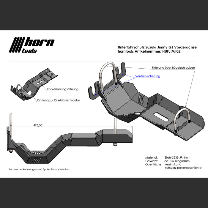 Unterfahrschutz Suzuki Jimny GJ Achse vorne Stahl 4x4 Zubehör horntools