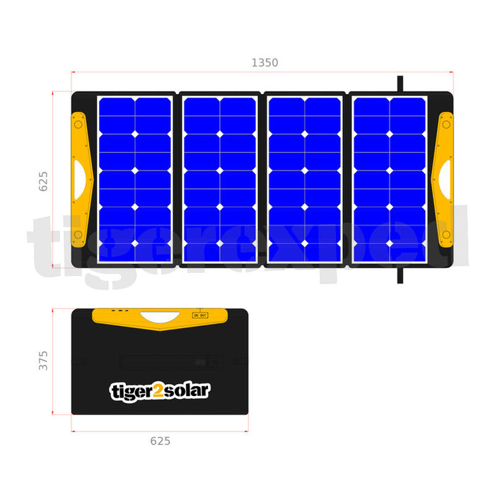 Solartasche 120Wp "tiny tiger 120/USB" mit 2xUSB und Kabelsatz (ETFE-Oberfläche, 4x30W Sunpower)