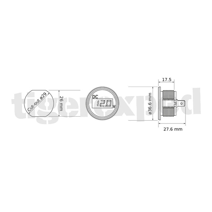 Voltmeter 12V / 24V mit Digital LED Display wasserdicht, Einbaumessgerät