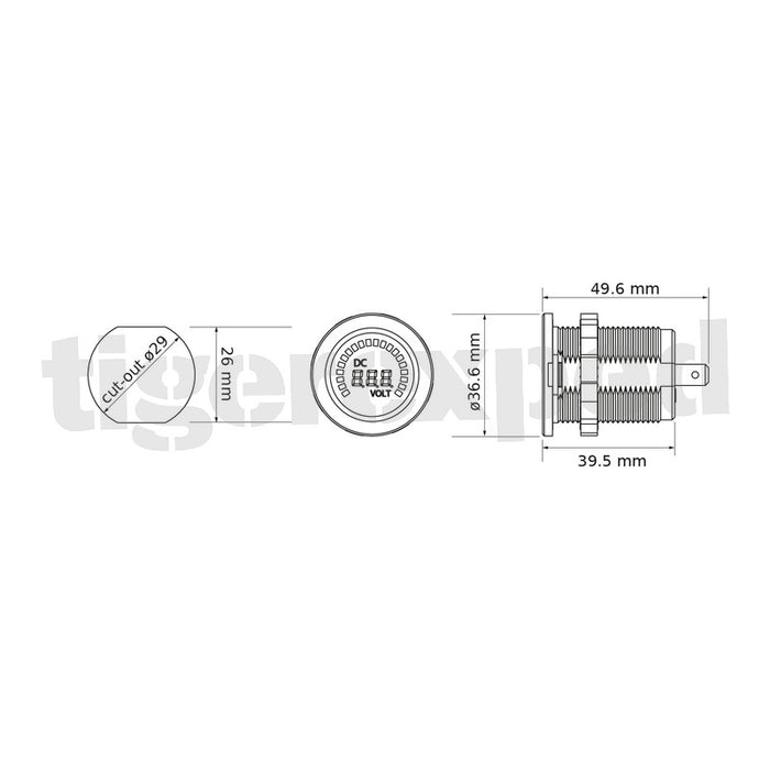 Voltmeter digital 12V / 24V mit Farb-LED Batteriestand-Anzeige “Rainbow” wasserdicht, Einbau-Messgerät